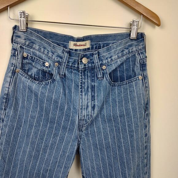 MADEWELL THE PERFECT VINTAGE CROP JEAN WOMEN 26 RETRO STRIPED BLUE WHITE DENIM - Picture 3 of 15